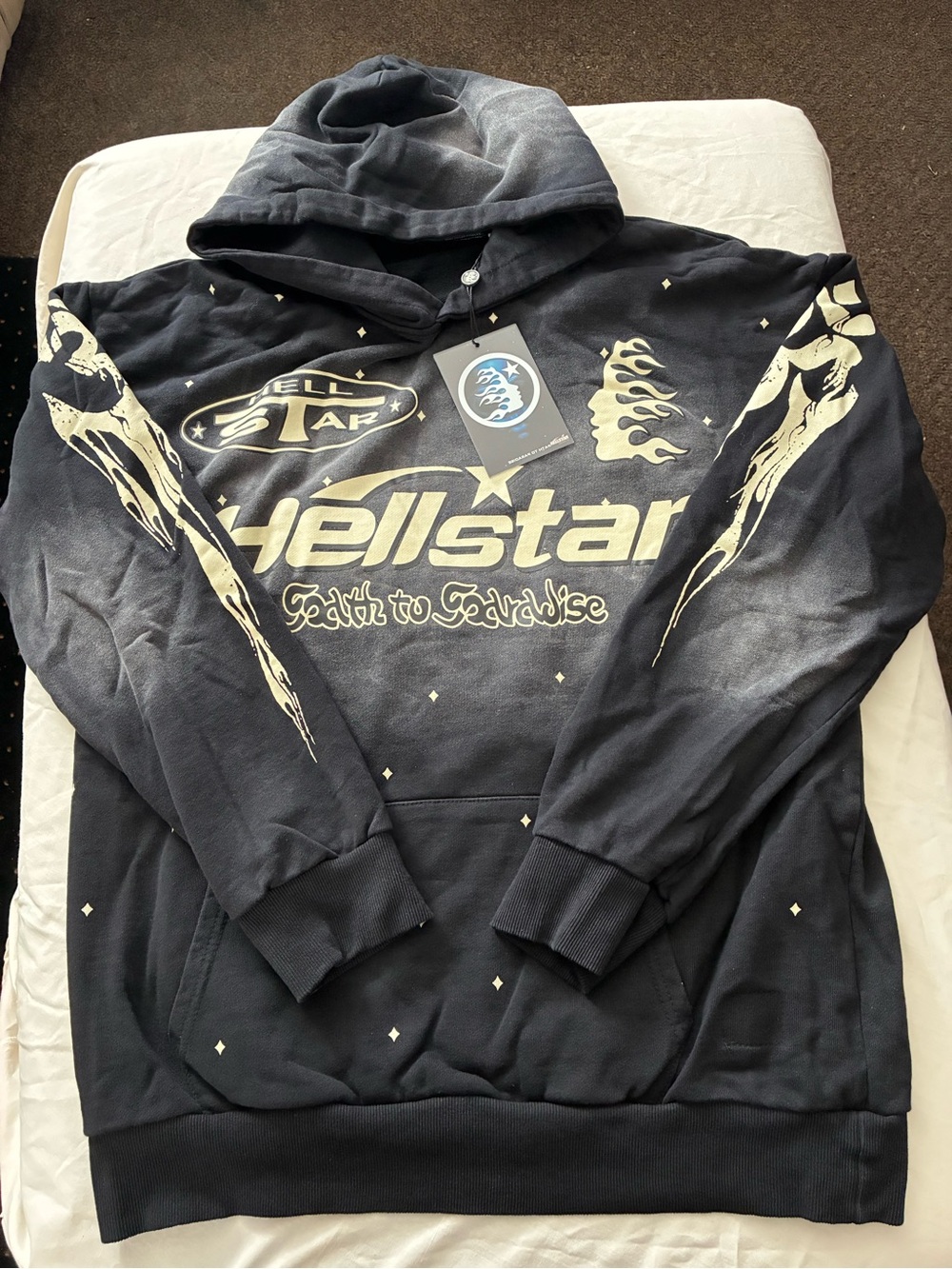 Men's Black Hoodie with Cream Graphic Back Print - Streetwear Pullover